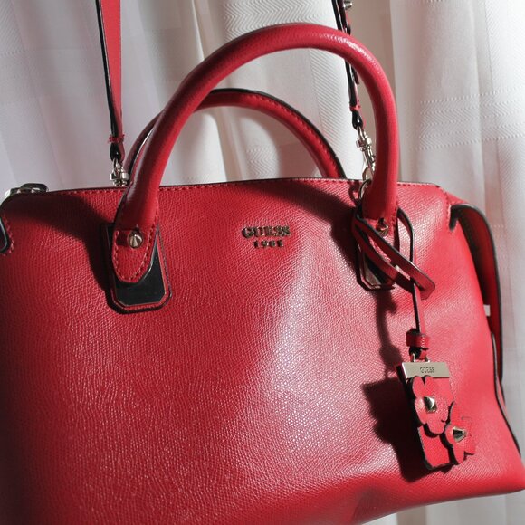 Guess "Liya" Red Faux Saffiano Satchel, Shoulder Bag, Crossbody - Picture 5 of 16